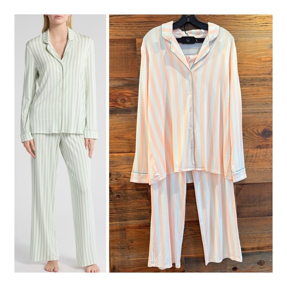 Nordstrom Moonlight Eco Knight Pastel Pink & White Striped Pajama Set NWT - Picture 13 of 16